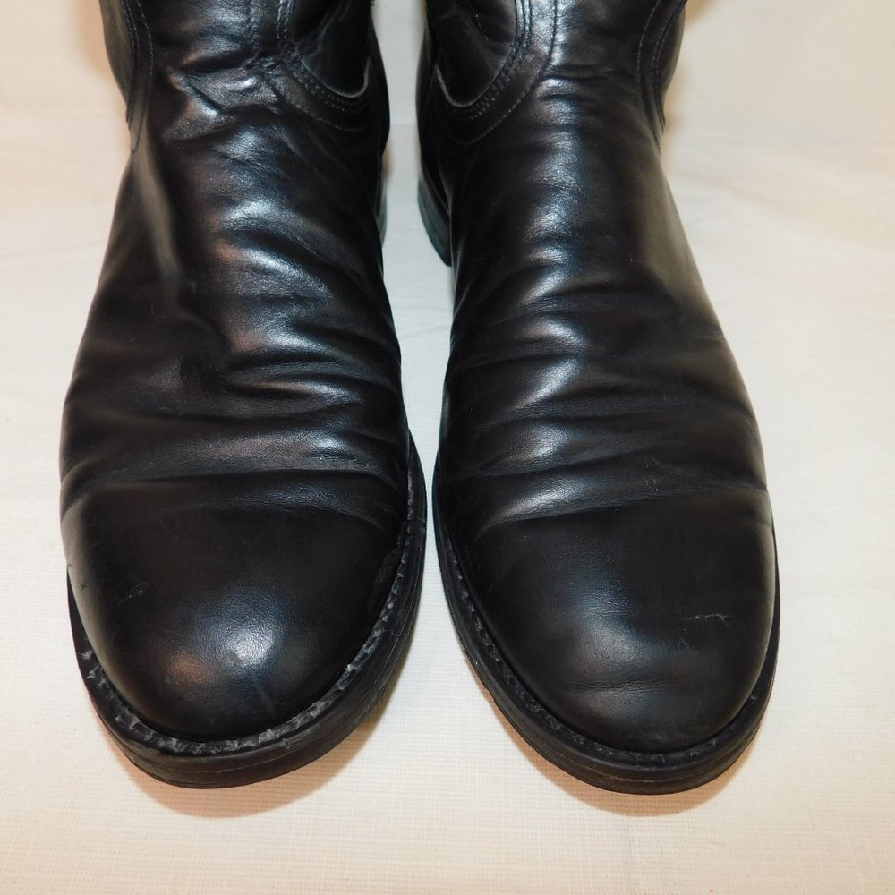 Justin Black Leather Cowboy Western Boots Size 9D - Picture 3 of 10